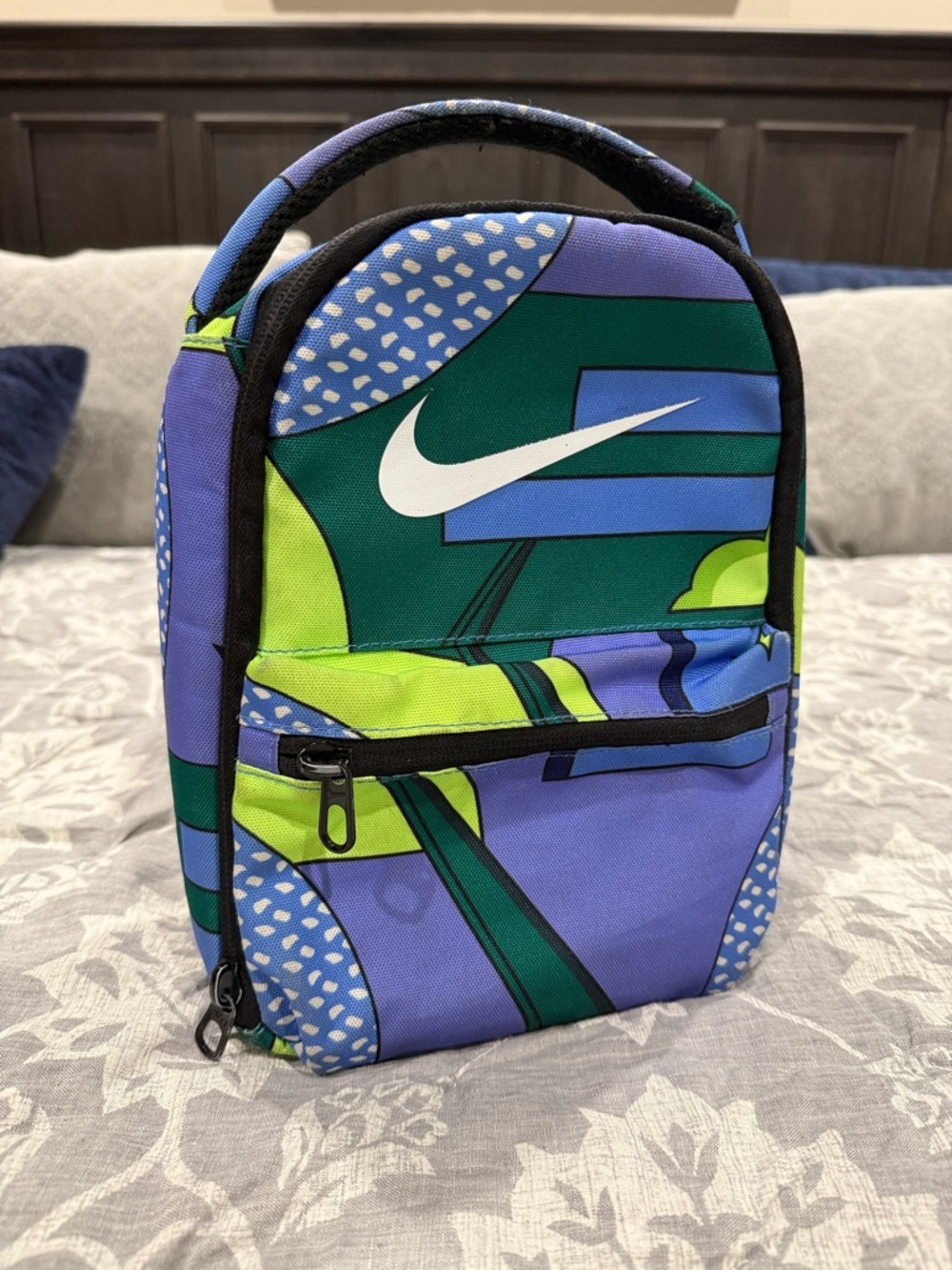Nike Small Graphic Lunch Bag in Purple, Green & Blue - Used